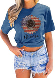 T-Shirt tournesol drapeau américain pour femmes, chemise graphique tournesol