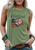 Chemise sans manches Blessed Heart pour femmes, débardeur imprimé drapeau américain