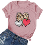 T-shirt coeur à rayures léopard et à pois pour femme
