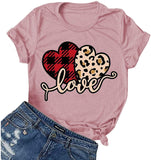 T-Shirt femme Buffalo Plaid &amp; Leopard Love, chemise de saint-valentin