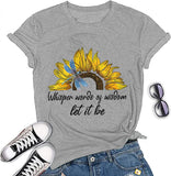 Damen T-Shirt mit Aufschrift „Words of Wisdom“, Schmetterling, Sonnenblume