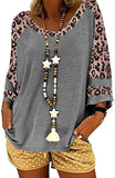 Women Blouse 3/4 Raglan Sleeves Striped Contrast Color Leopard Print Tunic Top for Women