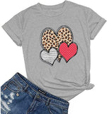 T-shirt coeur à rayures léopard et à pois pour femme