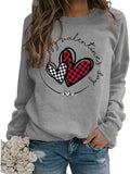 Happy Valentines Day Sweat Femme Buffalo Plaid Mignon Coeur Chemise