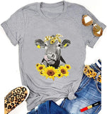 Women Cow with Sunflowers T-Shirt Heifer Shirt