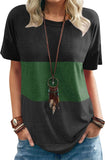 Women Round Neck Triple Color Block T-Shirt Tunic Shirt