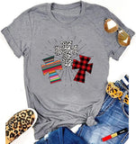 Damen Buffalo Plaid Leopard Cross T-Shirt