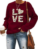 Women Long Sleeve Leopard Love Sweatshirt Love Sweater Pullover