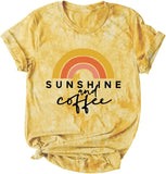 T-shirt arc-en-ciel soleil et café pour femmes