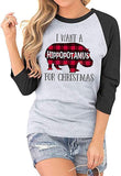 Chemise à manches 3/4 pour femme, je veux un hippopotame pour Noël