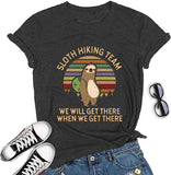 Women Sloth Hiking Team T-Shirt Cute Sloth Graphic Tee Shirt