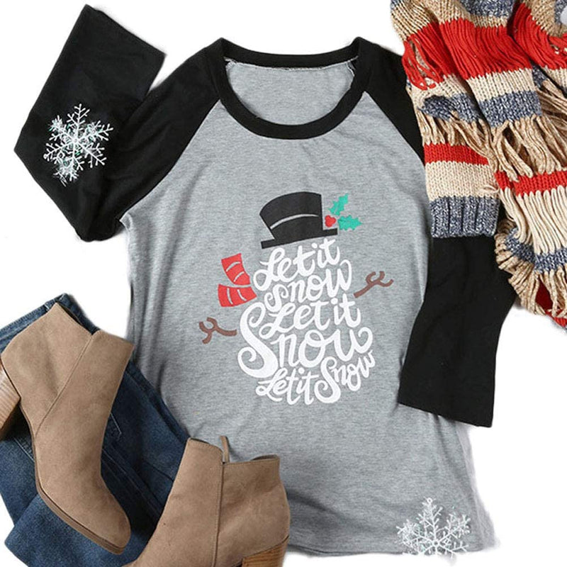 Damen 3/4 Ärmel Let it Snow Bluse Weihnachten Raglan Shirt