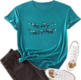 T-Shirt joyeux noël pour femmes, chemise avec lumières de noël