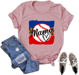 Women Baseball Mama T-Shirt Funny Baseball Mom Tees Tops