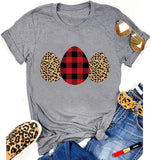 Femmes Buffalo Plaid &amp; Léopard Oeufs de Pâques T-Shirt Mignon Chemise de Pâques