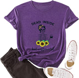 Women Dead Inside But Caffeinated Sunflower T-Shirt Skull Shirt for Women