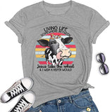Living Life Somewhere Between Jesus Take The Wheel and Wish a Heifer Would T-Shirt Cow Shirt for Women
