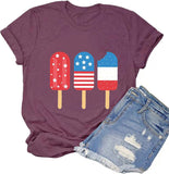 Women American Flag Ice Cream Popsicle T-Shirt 4th of July Graphic Tee