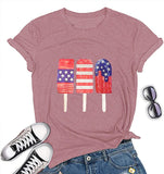Women American Flag Ice Cream Popsicle T-Shirt Patriotic Shirt