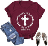 Christliches T-Shirt für Frauen mit der Aufschrift „Ich kenne die Pläne, die ich für dich habe“