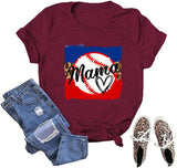 Women Baseball Mama T-Shirt Funny Baseball Mom Tees Tops