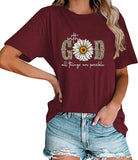 with God All Things are Possible T-Shirt Faith Jesus Graphic Shirt for Women