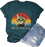 Women Vintage Best Cat Mom Ever T-Shirt Retro Gift Tee for Cat Lover