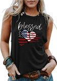 Chemise sans manches Blessed Heart pour femmes, débardeur imprimé drapeau américain