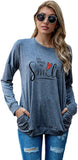 Happy Shirt Women You Make Me Smile Long Sleeve Love Heart Gift Blouse with Pockets