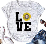 T-shirt de baseball pour femmes, tournesol, amour, chemise de baseball
