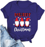 Buffalo Plaid Merry Christmas T-Shirt for Women Cute Gnomies Christmas Tees