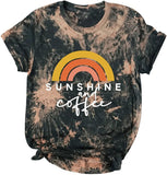 T-shirt arc-en-ciel soleil et café pour femmes