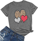 T-shirt coeur à rayures léopard et à pois pour femme