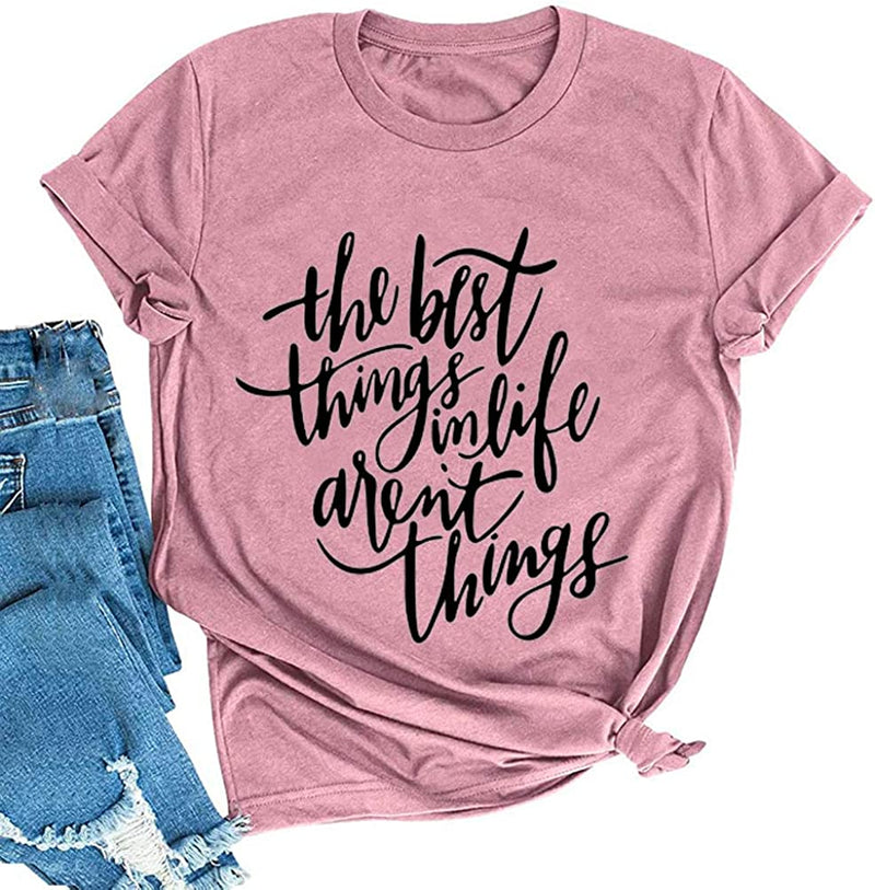 FZLYE Womens The Best Things in Life aren't Things Shirts Short Sleeve Loose Casual Tshirts Junior Teen Girls Graphic Tees (X-Large,1Red)
