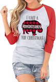 Chemise à manches 3/4 pour femme, je veux un hippopotame pour Noël