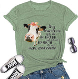 Women My Smart Mouth Gets me in Trouble Funny Heifer T-Shirt Cow Graphic Shirt