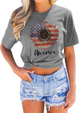 T-Shirt tournesol drapeau américain pour femmes, chemise graphique tournesol
