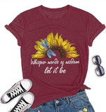 Damen T-Shirt mit Aufschrift „Words of Wisdom“, Schmetterling, Sonnenblume