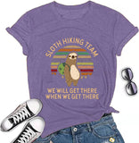 Women Sloth Hiking Team T-Shirt Cute Sloth Graphic Tee Shirt