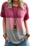 Women Round Neck Triple Color Block T-Shirt Tunic Shirt