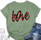 Chemise à carreaux Buffalo Love Hearts pour femmes, t-shirts de saint-valentin