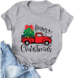 Women Merry Christmas Shirt Christmas Tree on Red Car T-Shirt