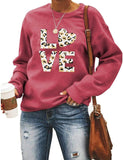 Women Long Sleeve Leopard Love Sweatshirt Love Sweater Pullover