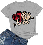 T-Shirt femme Buffalo Plaid &amp; Leopard Love, chemise de saint-valentin