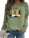 Damen Schwarze Katze Gnome Kürbis Fledermaus Halloween Kostüm Sweatshirt