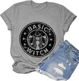 Damen Basic Witch T-Shirt Lustiges Kaffee-Grafik-T-Shirt für Frauen
