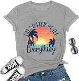 T-Shirt mit Aufdruck „Salt Water Heal Everything“ für Damen