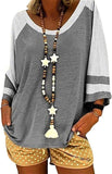 Women Blouse 3/4 Raglan Sleeves Striped Contrast Color Leopard Print Tunic Top for Women