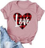 Women Buffalo Plaid Love T-Shirt Valentine's Day Shirt