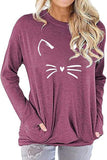 Women Cat Blouse with Pockets Meow Shirt